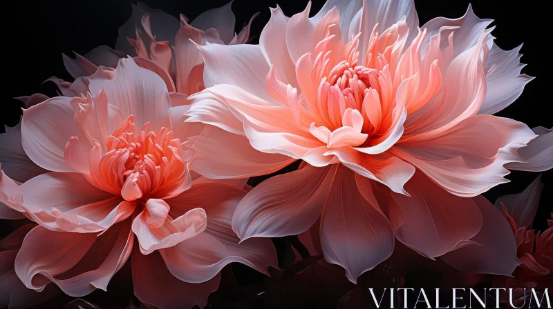 Two Pink Flowers - Detailed Petals on Dark Background AI Image