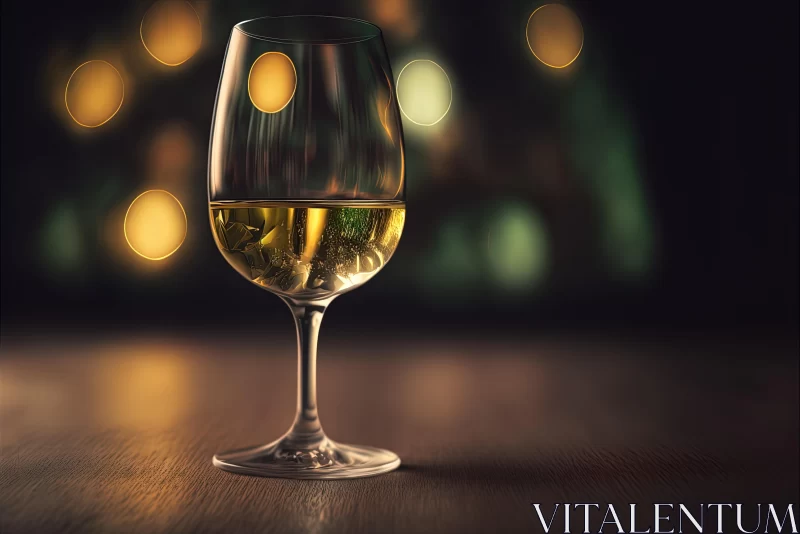 Captivating Glass of White Wine on Wooden Tabletop with Colored Lights AI Image