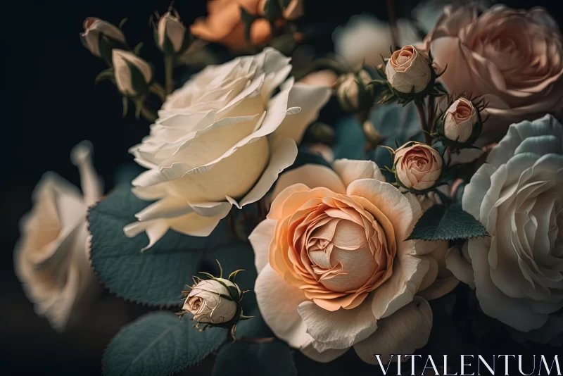 Captivating Peach Roses on Dark Background | Poetic and Atmospheric Style AI Image