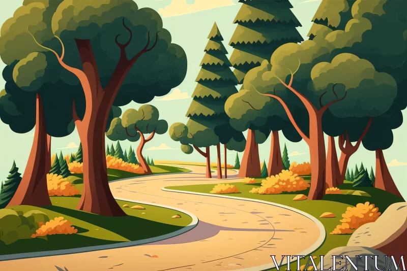 Cartoon Path in the Forest during Autumn - Realistic Illustration AI Image