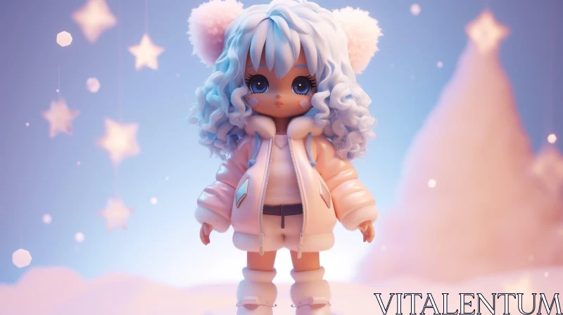Chibi Girl in Snowy Landscape - 3D Rendering AI Image
