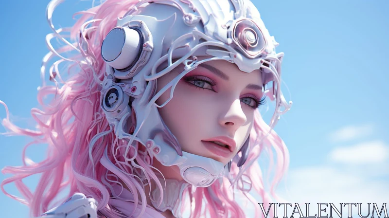 Futuristic Pink-Haired Woman in Helmet Portrait AI Image