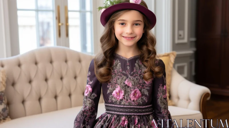 AI ART Innocent Joy: Young Girl in Purple Dress Smiling