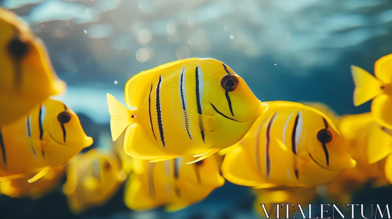 AI ART Yellow Tang Fish Swimming in Blue Ocean