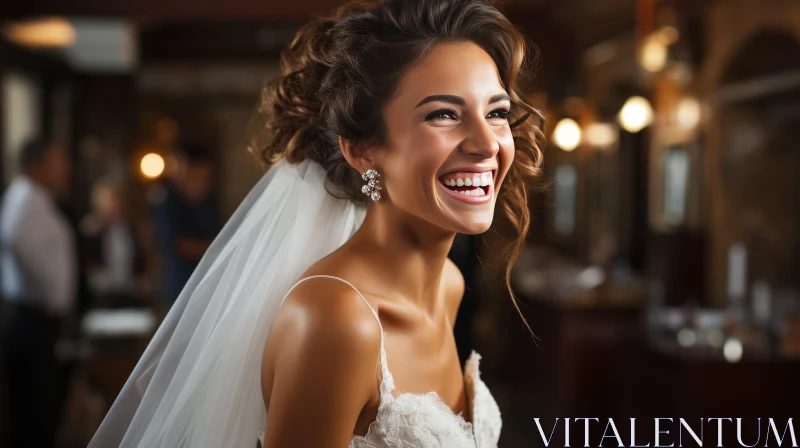 Beautiful Young Woman in White Wedding Dress AI Image