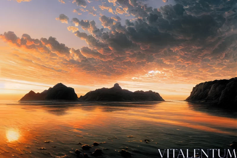 Captivating Sunset Scene Over a Beach and Sea AI Image