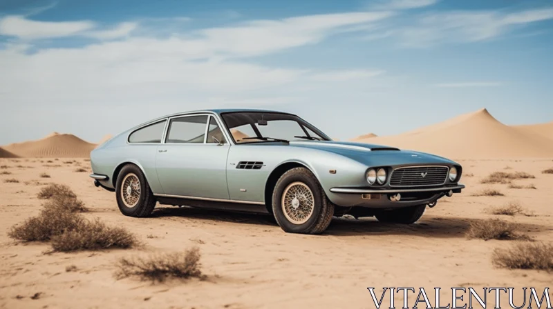 Classic Car in Sand Desert - A Captivating Display of Light Indigo and Light Bronze AI Image