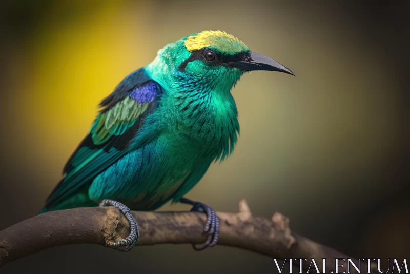 Colorful Bird Perched on a Branch | Dark Emerald and Gold AI Image
