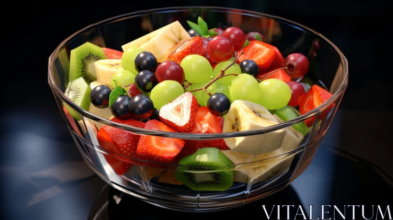 Colorful Fruit Salad in Glass Bowl - 3D Rendering AI Image