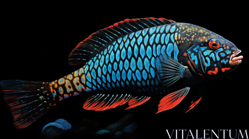 Colorful Parrotfish Swimming in Dark Background AI Image