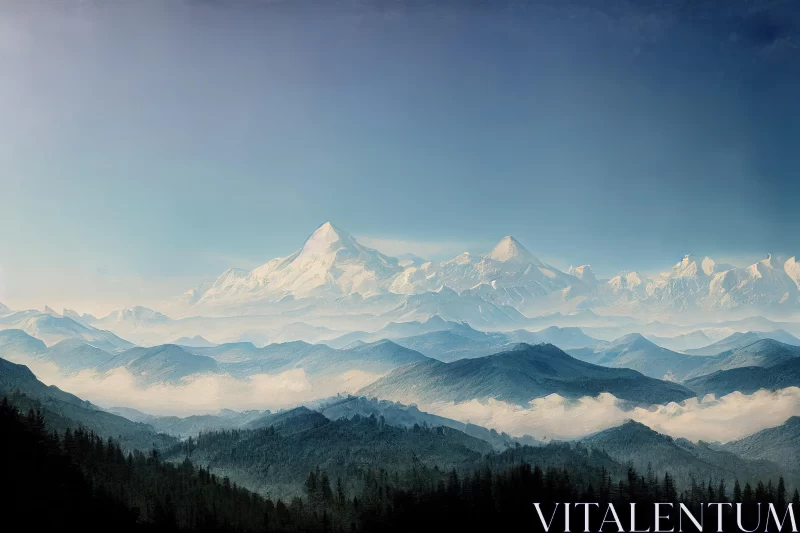Majestic Mountain Range Above the Fog | Hyperrealistic Art AI Image
