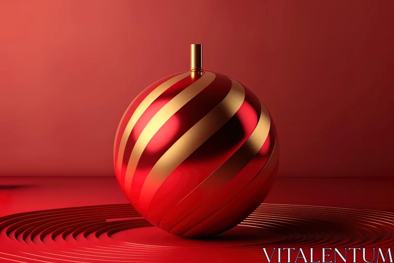 Red and Gold Striped Sphere - Festive Minimalist Sculpture AI Image