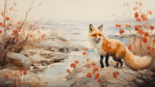 Red Fox in Winter Landscape Painting