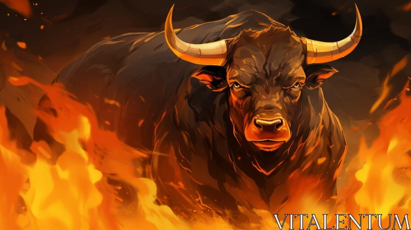 Fiery Bull Digital Painting - Powerful Animal Artwork AI Image
