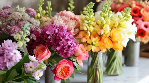 Colorful Flowers in Glass Vases | Romantic Floral Arrangement