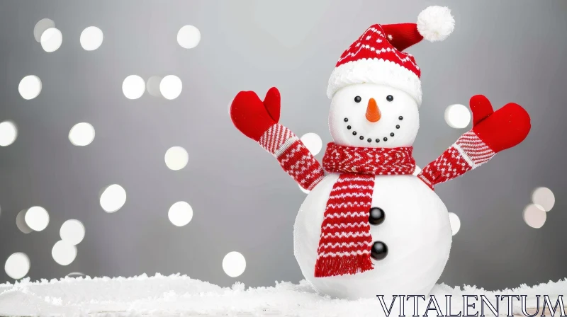 Festive Snowman in Red Hat and Scarf AI Image