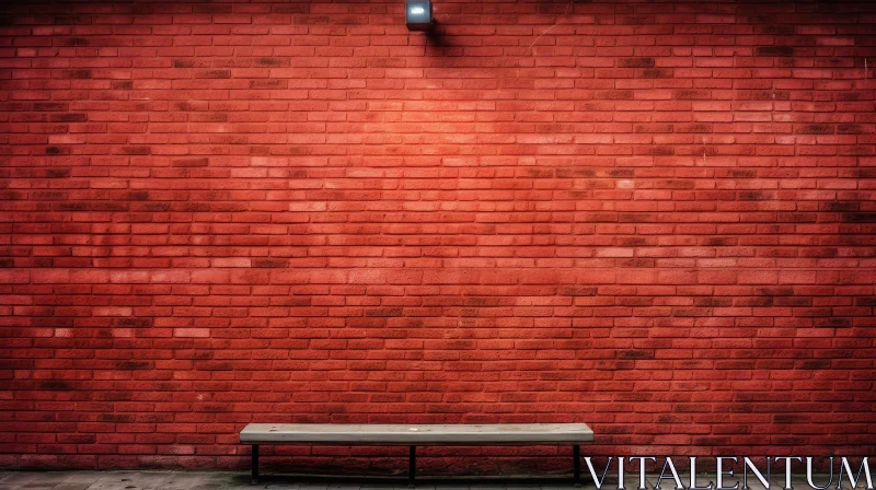AI ART Red Brick Wall and Wooden Bench Composition
