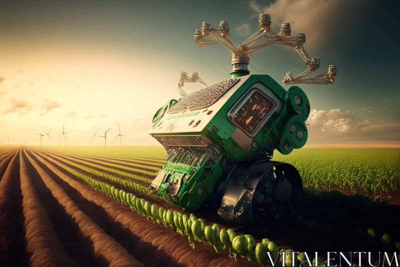 Robotic Marvel in a Lush Field | Retro Futuristic Art AI Image