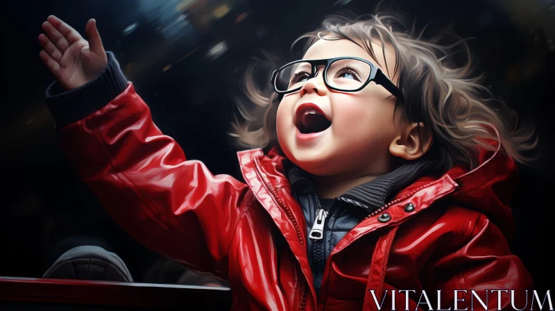 Surprised Boy in Red Jacket and Glasses AI Image