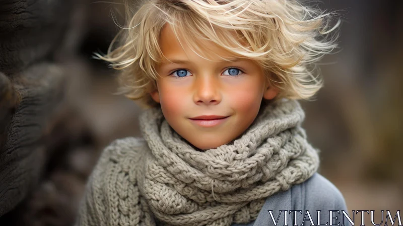 AI ART Young Boy Portrait with Blond Hair and Blue Eyes