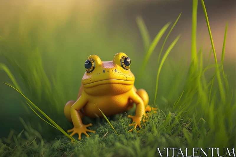 Captivating Yellow Frog Sitting in Grass - Nature Concept Art AI Image