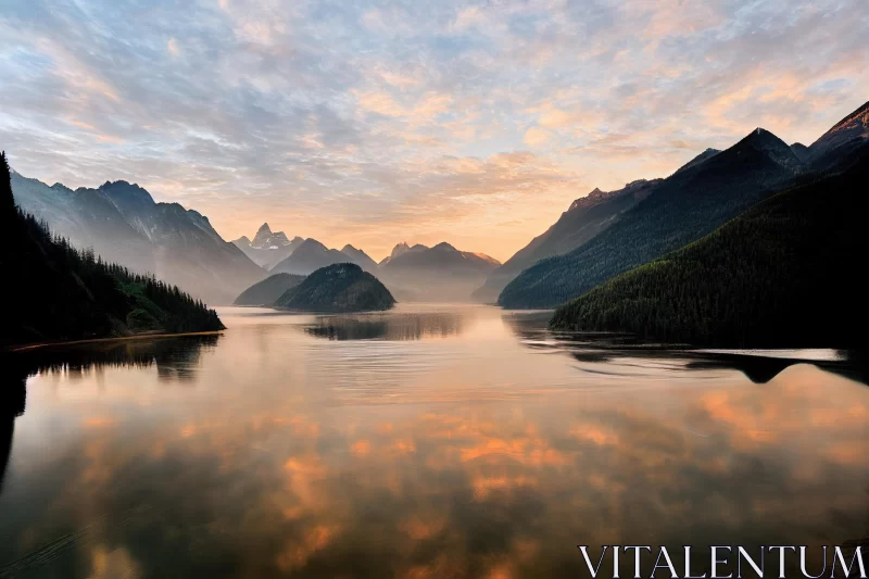 Ethereal Sunrise: A Captivating Lake and Mountain Landscape AI Image