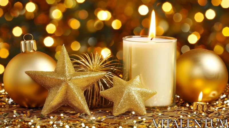 Golden Christmas Candle Composition AI Image