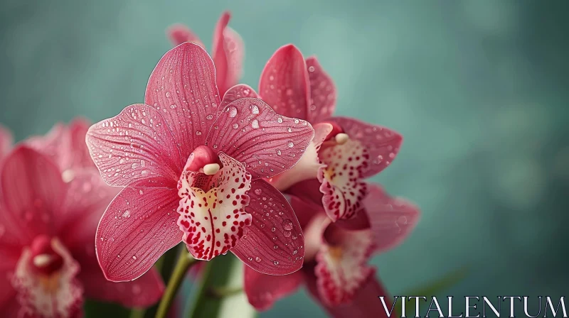 AI ART Pink Orchid Flower with Water Droplets - Close-up Image