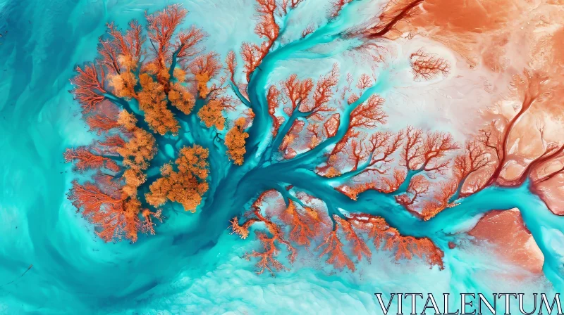 AI ART River Delta Aerial Photography: Turquoise Water and Coral Reef