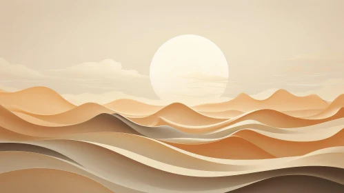 Tranquil Desert Landscape with Sand Dunes and Sun