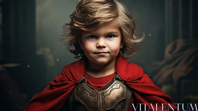Young Boy in Anime Superhero Costume with Determined Expression AI Image