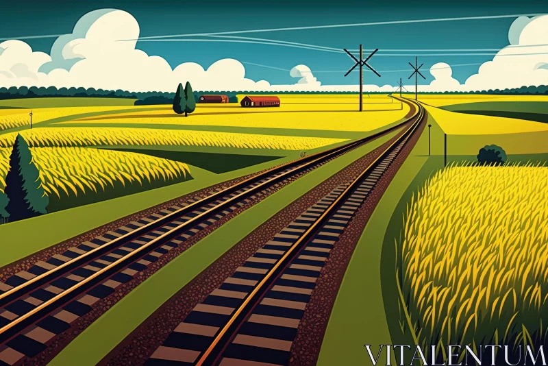 Bold Graphic Illustrations of Train Tracks in a Wheat Field AI image Library  —