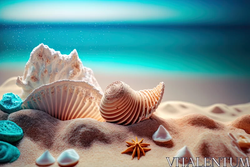 Captivating Seashell Composition on a Sandy Beach | Exotic Landscapes AI Image