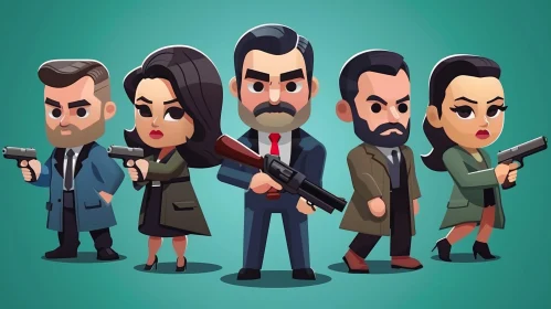Cartoon Characters in Suits Holding Guns