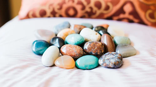 Colorful Stones Close-up on White Cloth