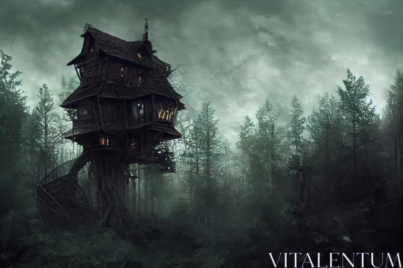 Enchanting and Mysterious Scary House in the Woods - Hyper-Detailed Rendering AI Image