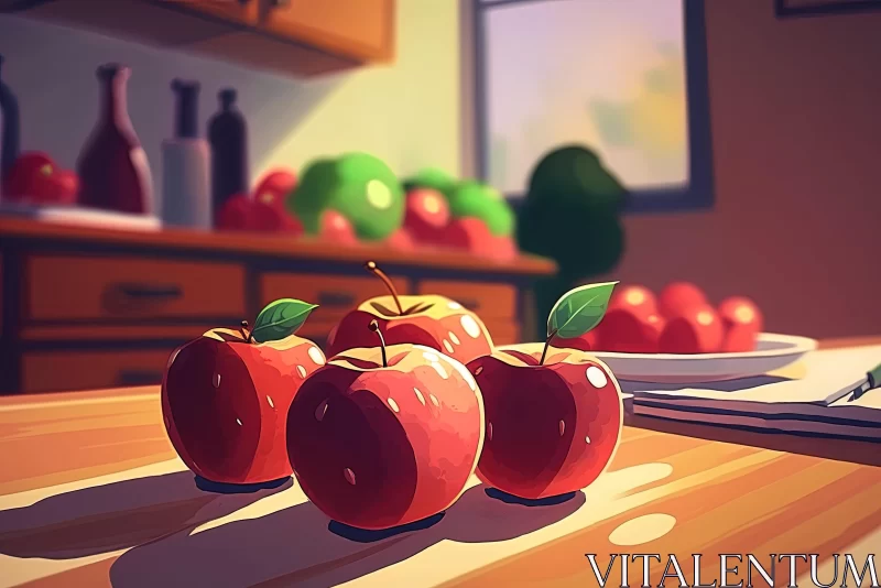 Vibrant 2D Game Art: Colorful Apples in a Cozy Kitchen AI Image
