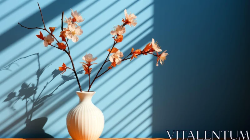 White Ceramic Vase with Peach Blossoms - Still Life Art AI Image