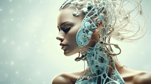 Cybernetic Woman Portrait - Futuristic Exoskeleton Artwork