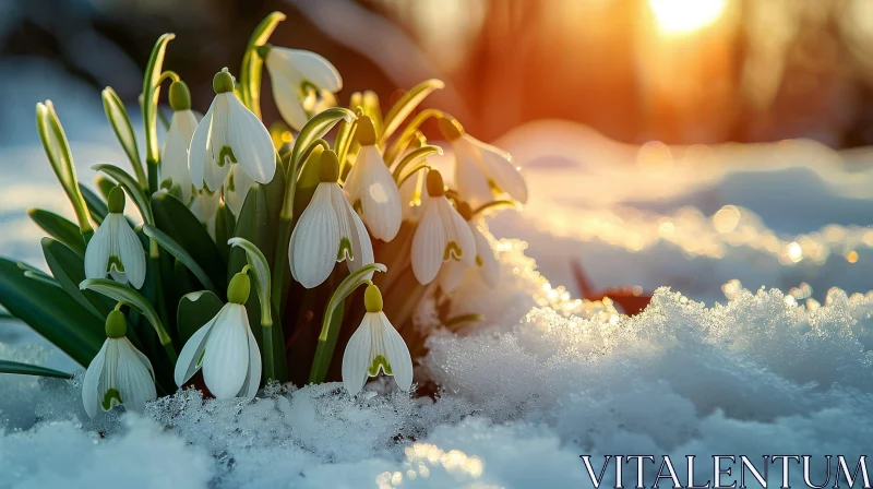 Snowdrop Flower Close-up in Snowy Landscape AI Image