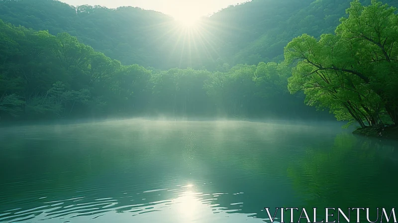 Tranquil Lake Landscape in the Mountains AI Image