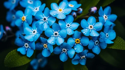 Delicate Blue Flowers with Yellow Centers - Close-up View