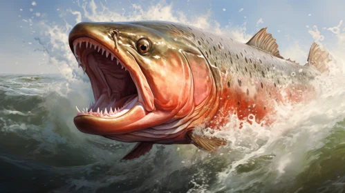 Leaping Trout Digital Painting - Nature Fish Artwork