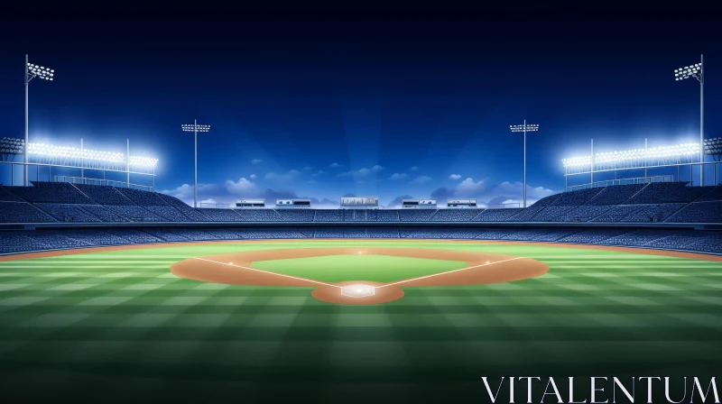 AI ART Night View of Empty Baseball Stadium with Bright Lights