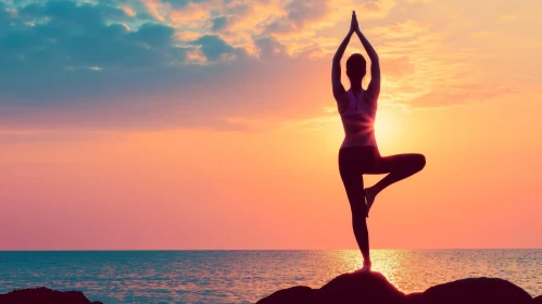 Sunset Yoga on Beach: Serene Moment Captured