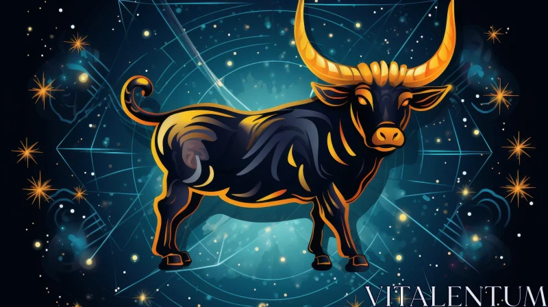 AI ART Taurus Zodiac Sign Illustration - Majestic Bull in Night Sky