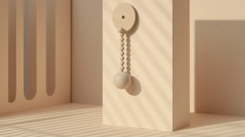 Wooden Ball Hanging on String - 3D Rendering