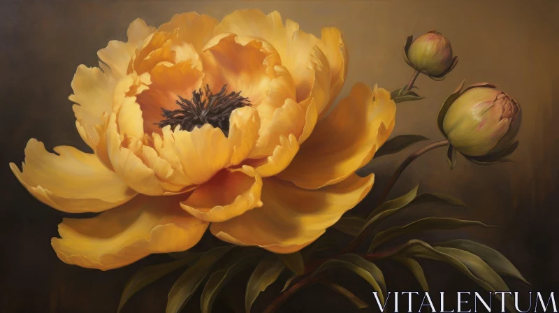 Yellow Peony Flower Painting - Realistic Nature Artwork AI Image