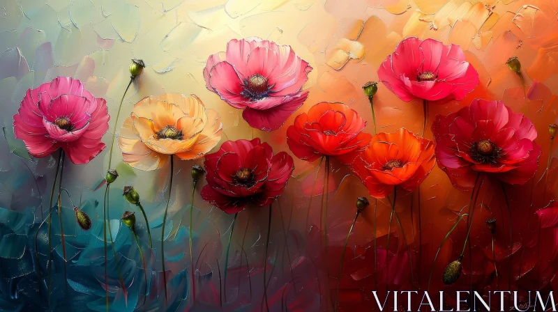 Beautiful Flower Painting in Field AI Image