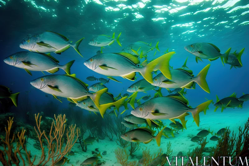 Captivating Underwater Scene: Fish Swimming Around Coral Grass AI Image